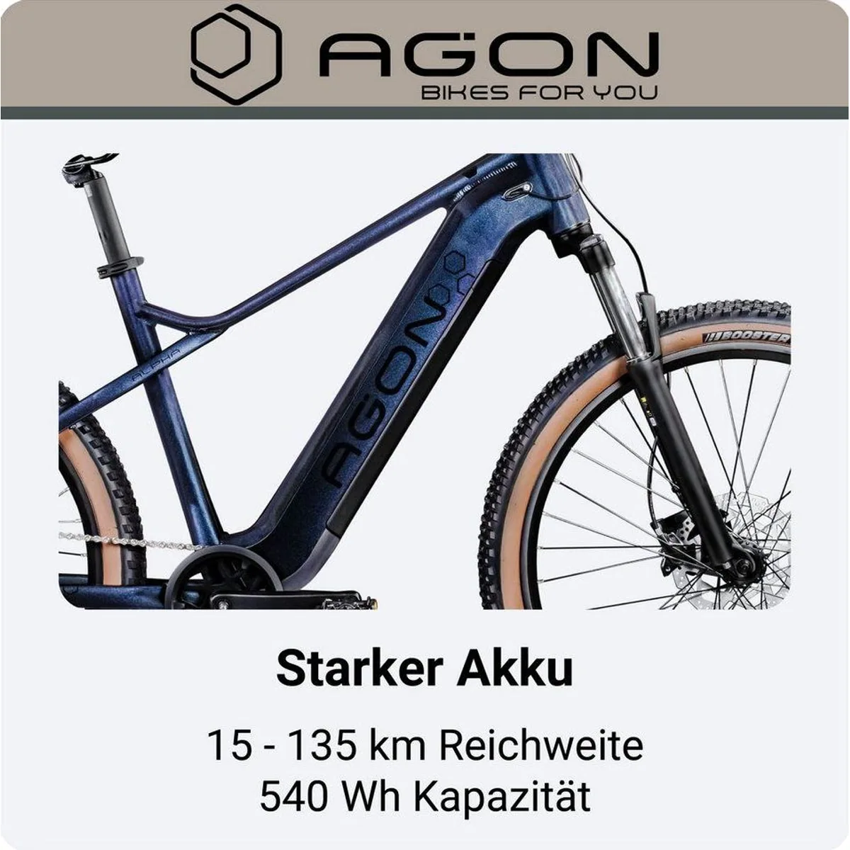 Agon E-Bike Mountainbike Alpha, 10 Gang Shimano Deore, 540 Wh Akku, Heckmotor 3
