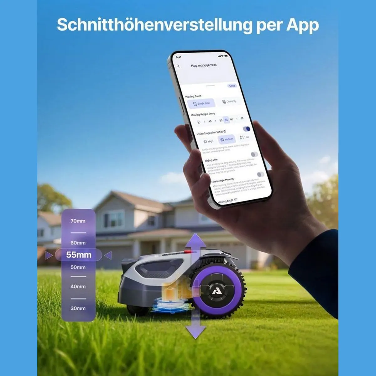 ANTHBOT M5 Rasenmähroboter, kabellose RTK-Navigation, KI-Hinderniserkennung, für Flächen bis 700 m² 3