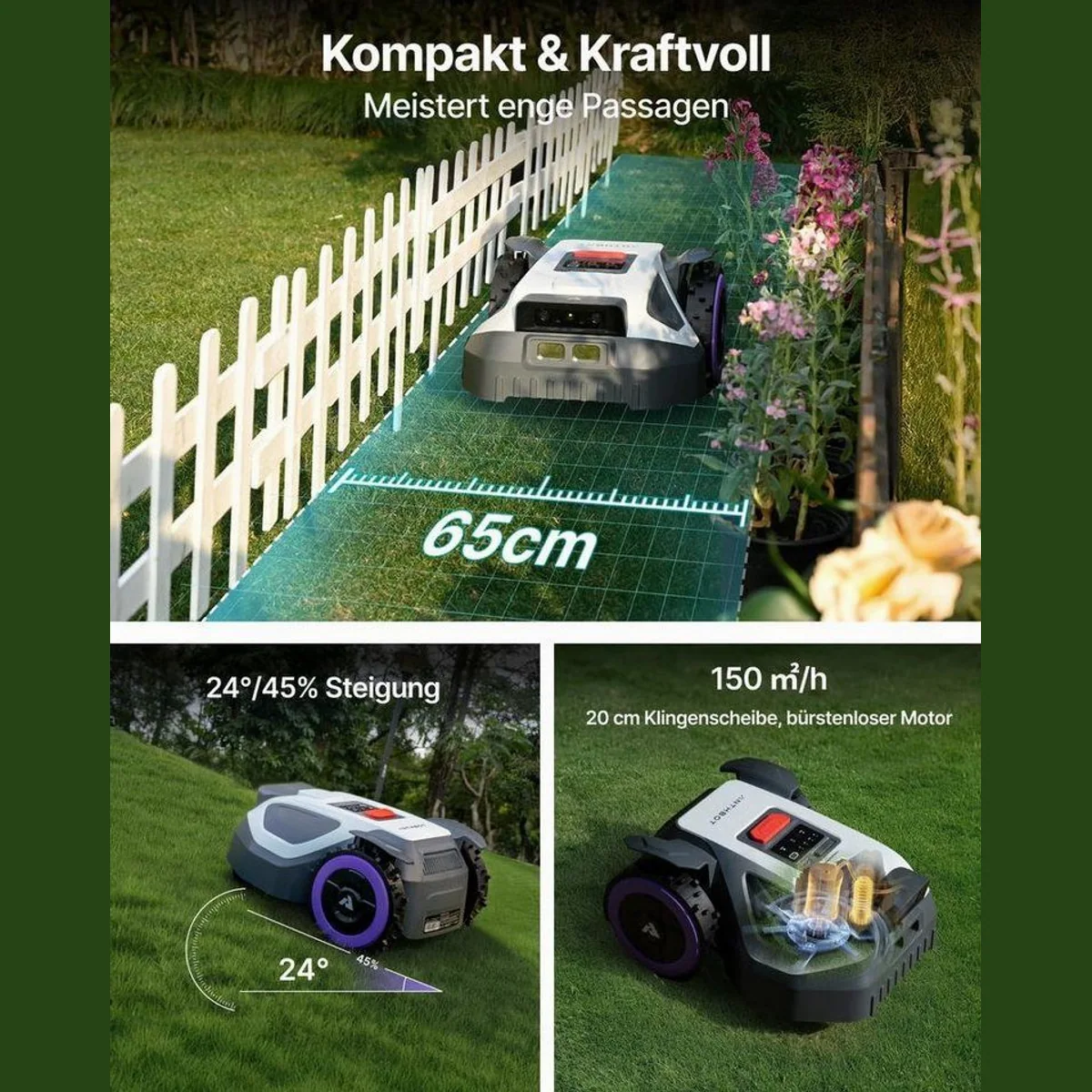 ANTHBOT M9 Mähroboter, RTK-Navigation & HDR-Dual-Vision, für bis 1200 m² Rasenfläche 3