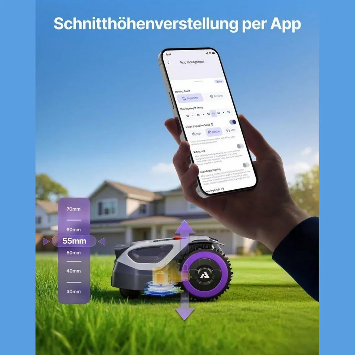 ANTHBOT M5 Mähroboter, kabellos mit transparenter Schutzgarage — RTK-Navigation, Kantenmähen, IPX6 3