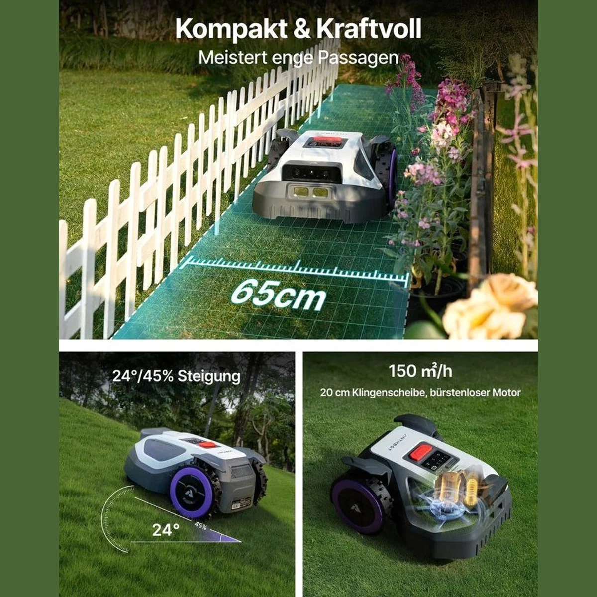 ANTHBOT M9 Mähroboter, RTK-Navigation, KI-Hindernisvermeidung, bis 1200 m² Rasenfläche 2