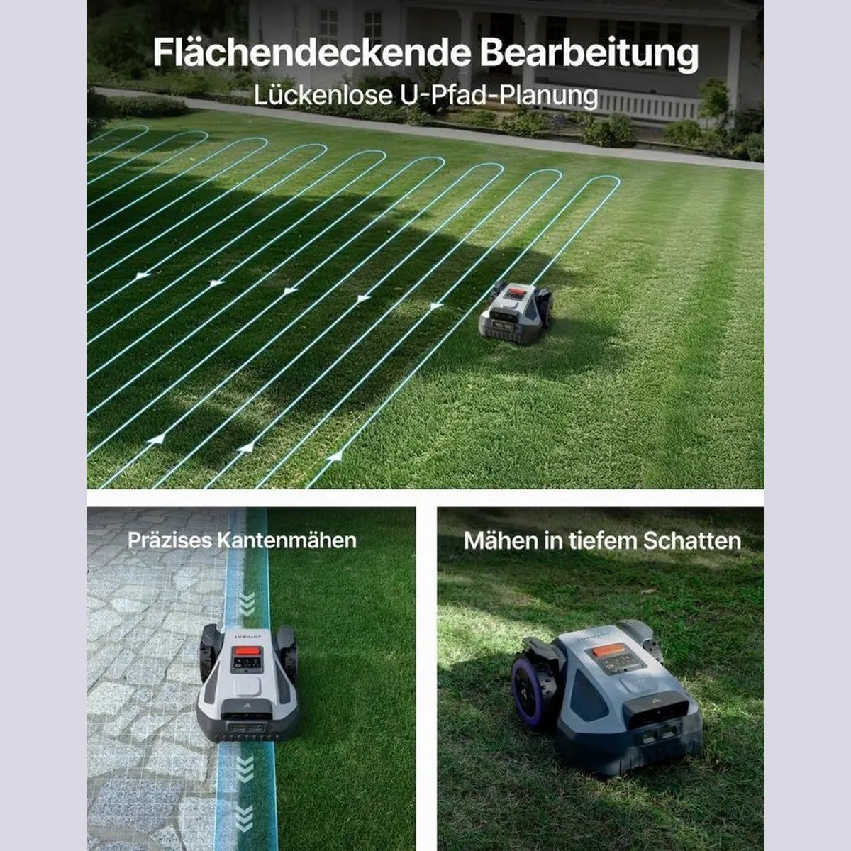 ANTHBOT M5 Rasenmähroboter, RTK-Navigation & HDR-Dual-Vision — bis 700 m², digitale No-Go-Zonen, KI-Hinderniserkennung 3