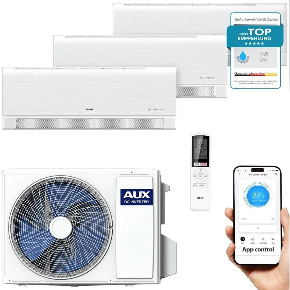 AUX Multi Split Klimaanlage Set, App-Steuerung, R32 Kühlung & Heizung – Ideal für Wohnräume und Büros