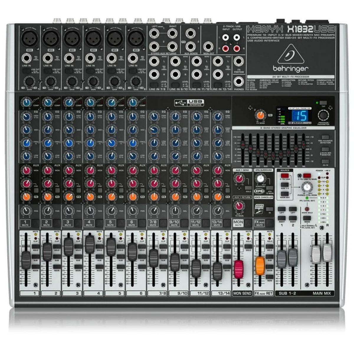 Behringer XENYX X1832USB Mischpult, 6 Mikrofon-Vorverstärker, USB Audio Interface 2