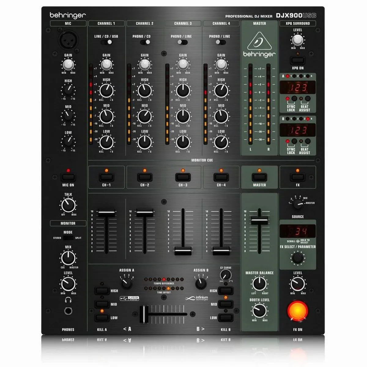 Behringer DJX900USB DJ Mixer, 5-Kanal Ultra-Low-Noise, USB-Audiointerface