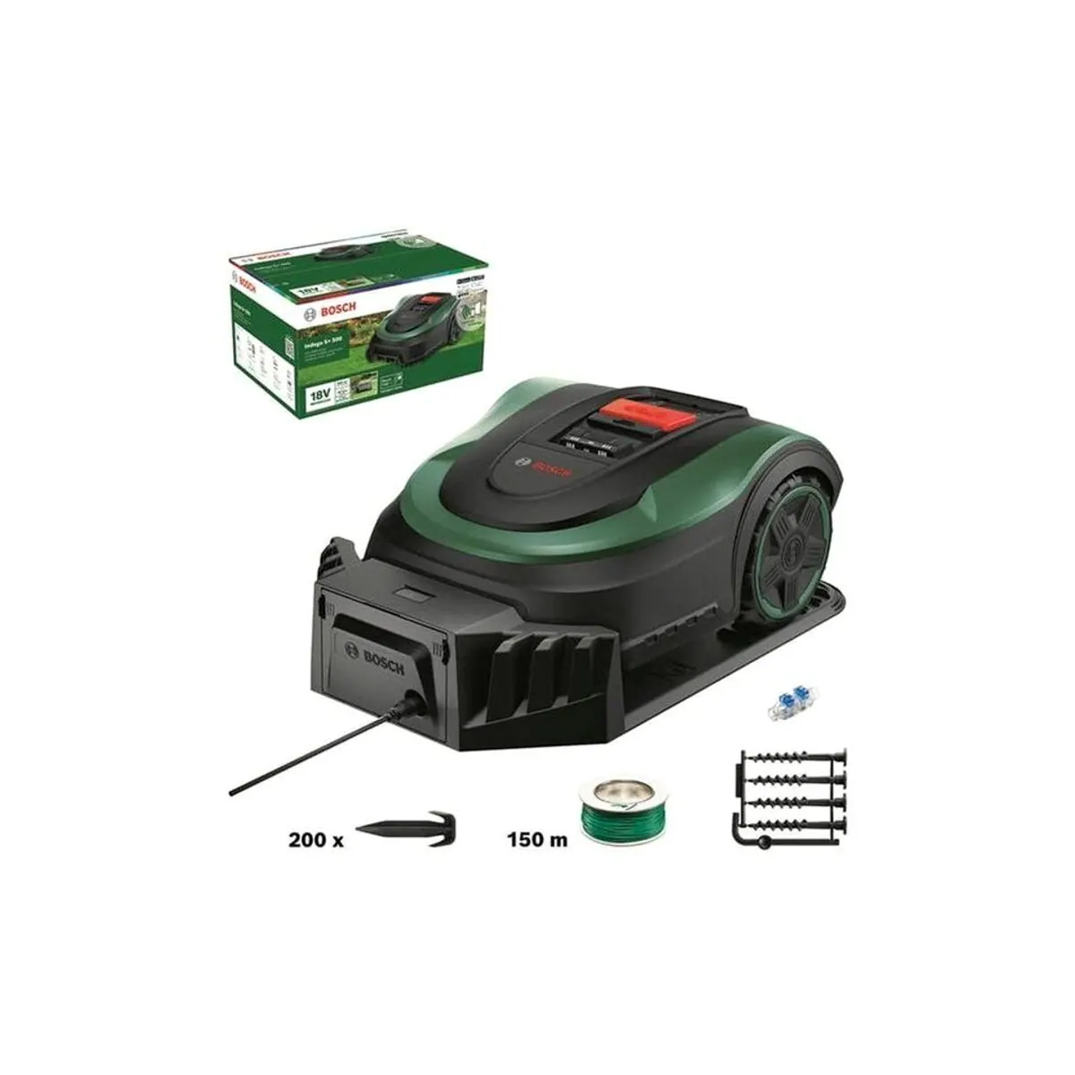 BOSCH Indego S+ 500 Rasenmähroboter, für Flächen bis 500 m², inklusive App und Ladestation 2