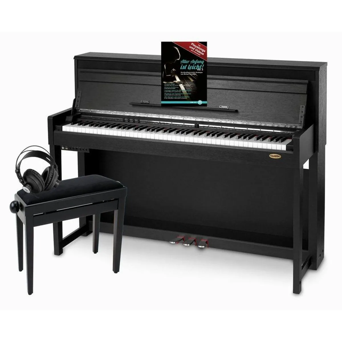 Classic Cantabile UP-1 SM E-Piano Set, 88 gewichtete Tasten, 40 Sounds — inkl. Klavierbank, Kopfhörer & Schule