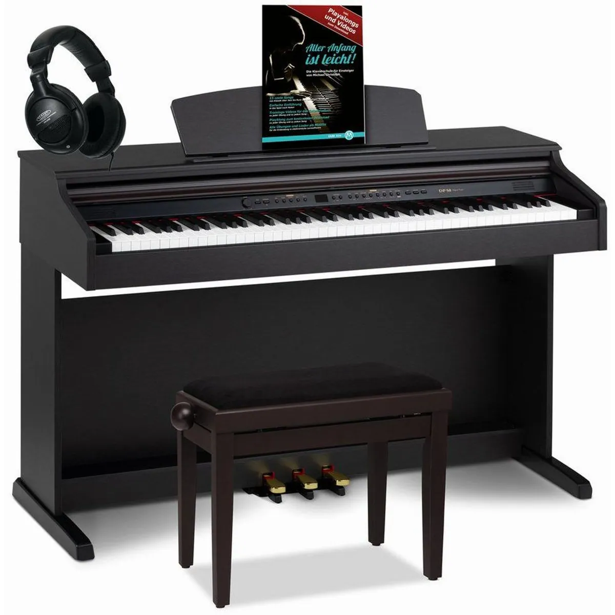 Classic Cantabile DP-50 Digitalpiano Set, 88 gewichtete Tasten, Twin-Piano-Funktion, inkl. Klavierbank & Kopfhörer
