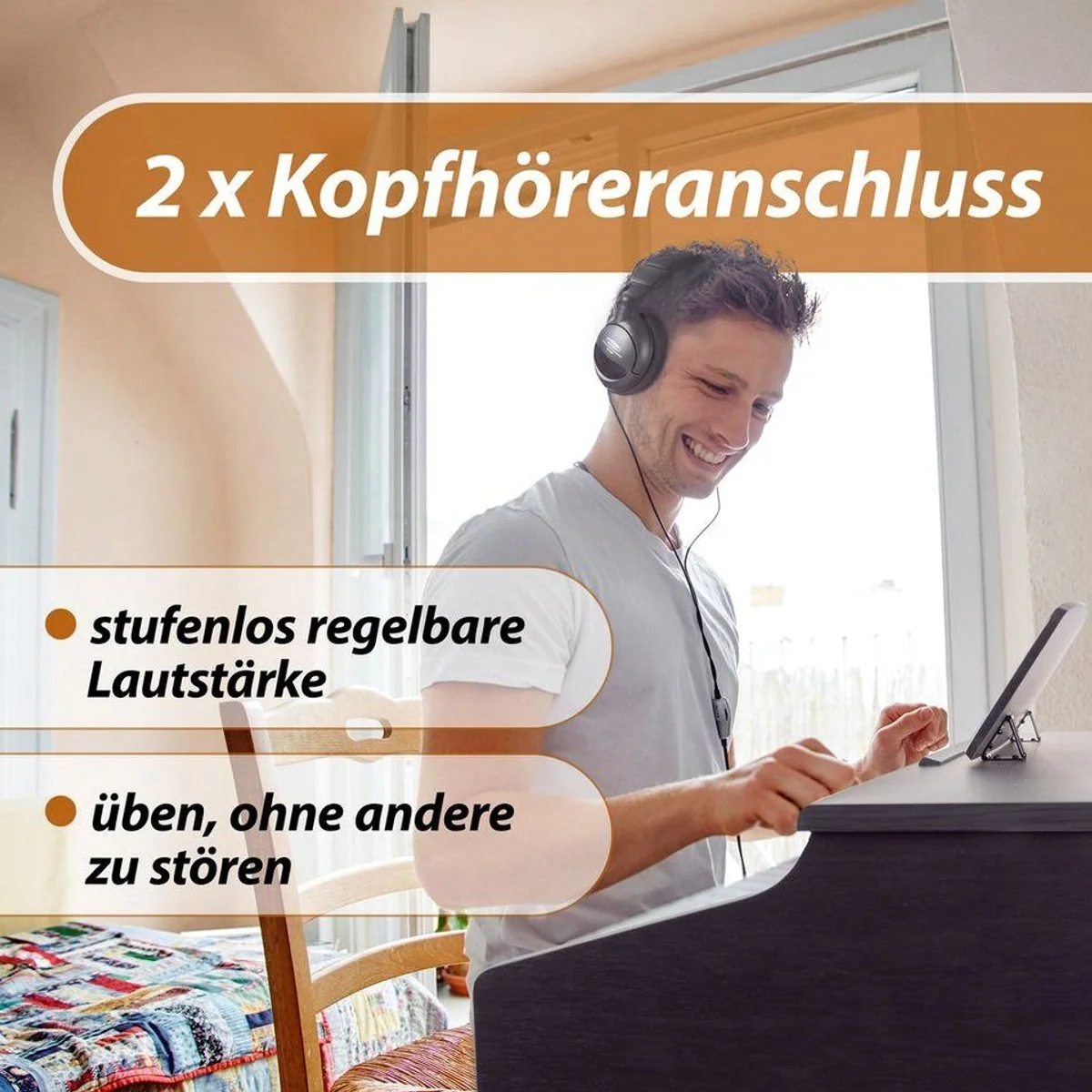 Classic Cantabile DP-50 Digitalpiano Set, 88 gewichtete Tasten, Twin-Piano-Funktion, inkl. Klavierbank & Kopfhörer 3