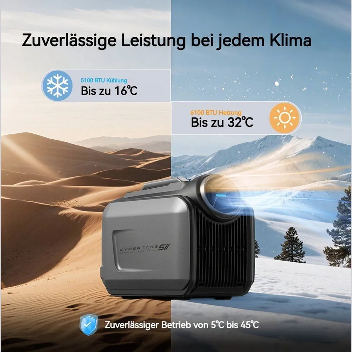 CYBERTAKE S2Pro Outdoor-Klimaanlage, 4-in-1 Funktionalität, 5100 BTU Kühlung — kompakt, mobil, vielseitig 3