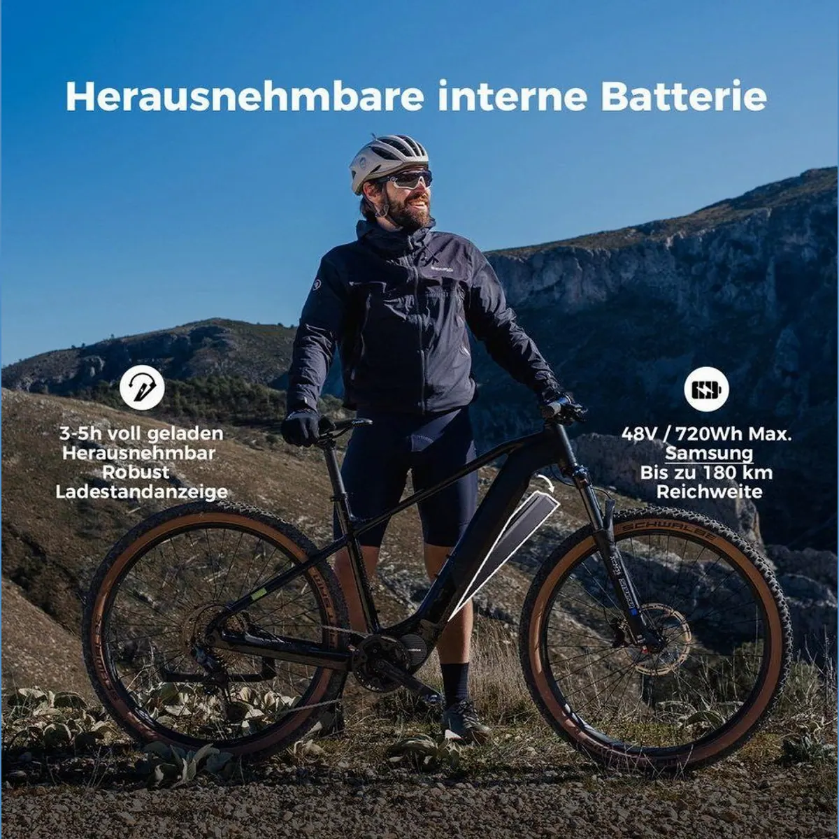 DERUIZ Dolomit E-Mountainbike 29 Zoll, 110 Nm Mittelmotor, 720Wh Akku, Bluetooth 3