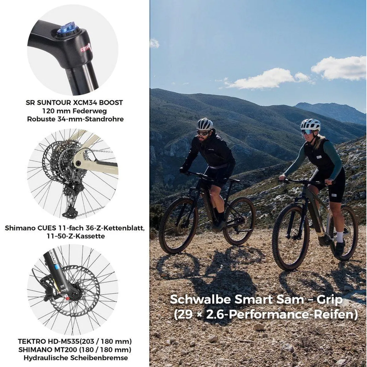 DERUIZ E-Bike Mountainbike 29 Zoll, 110 Nm Mittelmotor, 720 Wh Akku, 11-Gang Shimano CUES 3