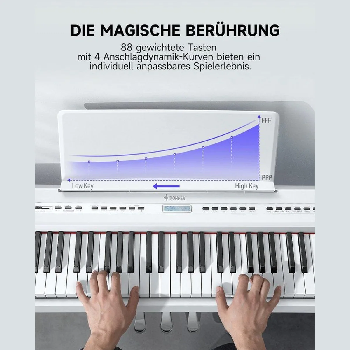 Donner DEP-20 Digitalpiano, 88 gewichtete Tasten, 238 Klangfarben — inkl. Klavierständer & 3-Pedal-Einheit 2
