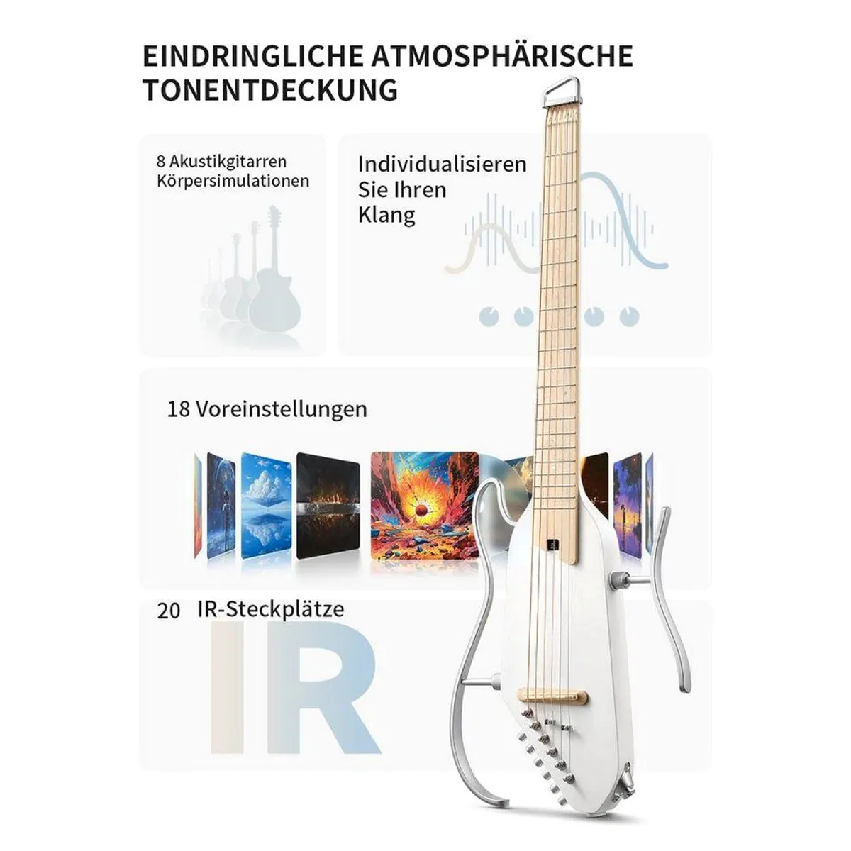 Donner HUSH I PRO Akustikgitarre, federleicht, ideal für Reisen — inklusive Kopfhörer und Zubehör 3