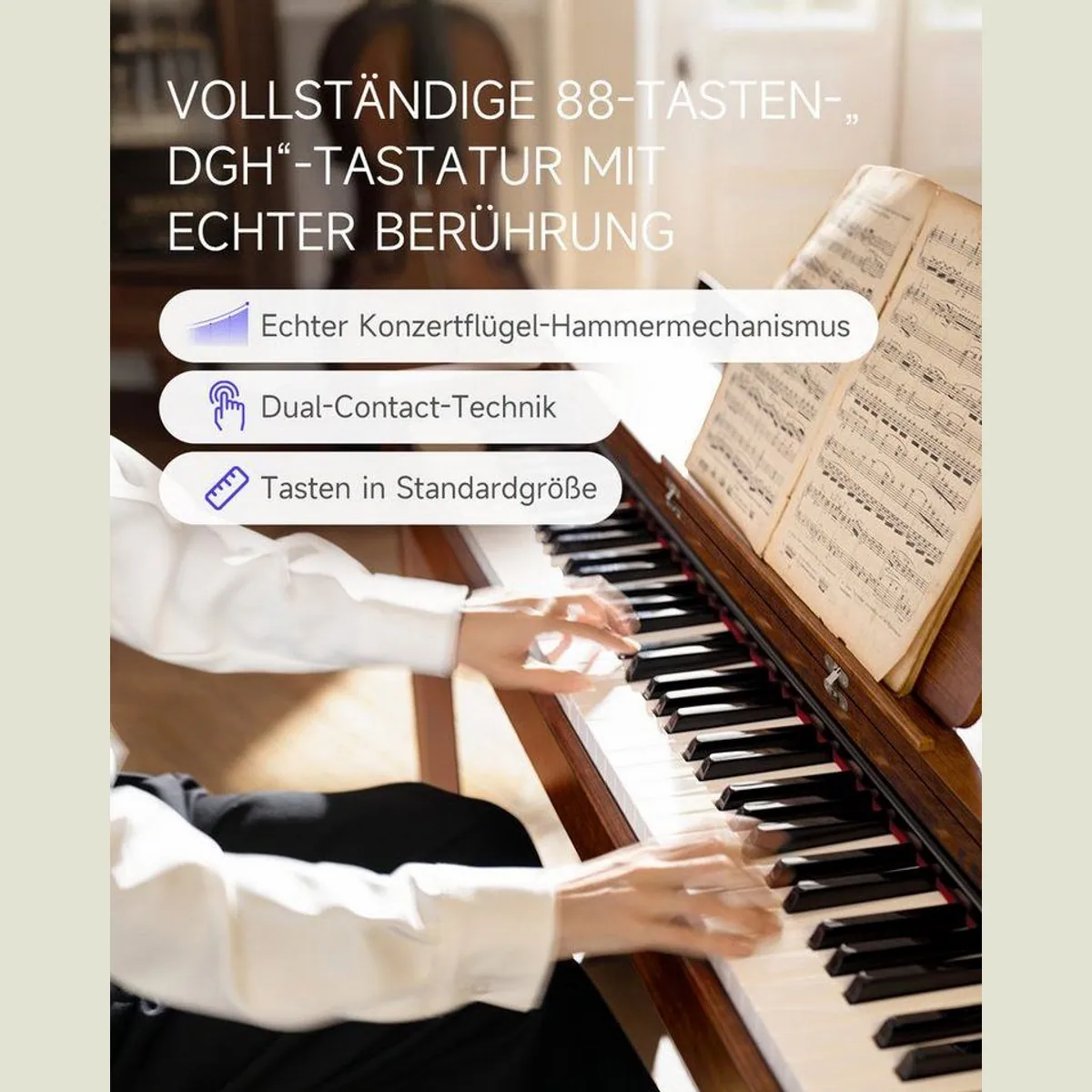 Donner DDP-200 Digitalpiano, 88 Tasten, gewichtete Hammermechanik, Bluetooth-MIDI 3