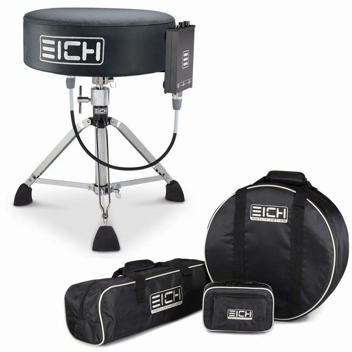 Eich Amplification DBC400R Subwoofer-Hocker, Bass-Shaker, höhenverstellbar, inkl. Taschen-Set