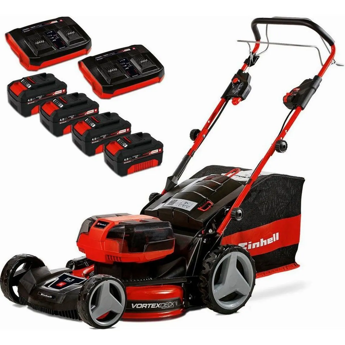 Einhell GP-CM 36/47 S HW Li, Akku-Rasenmäher mit Radantrieb, 47 cm Schnittbreite, 4 Akkus und Ladegerät
