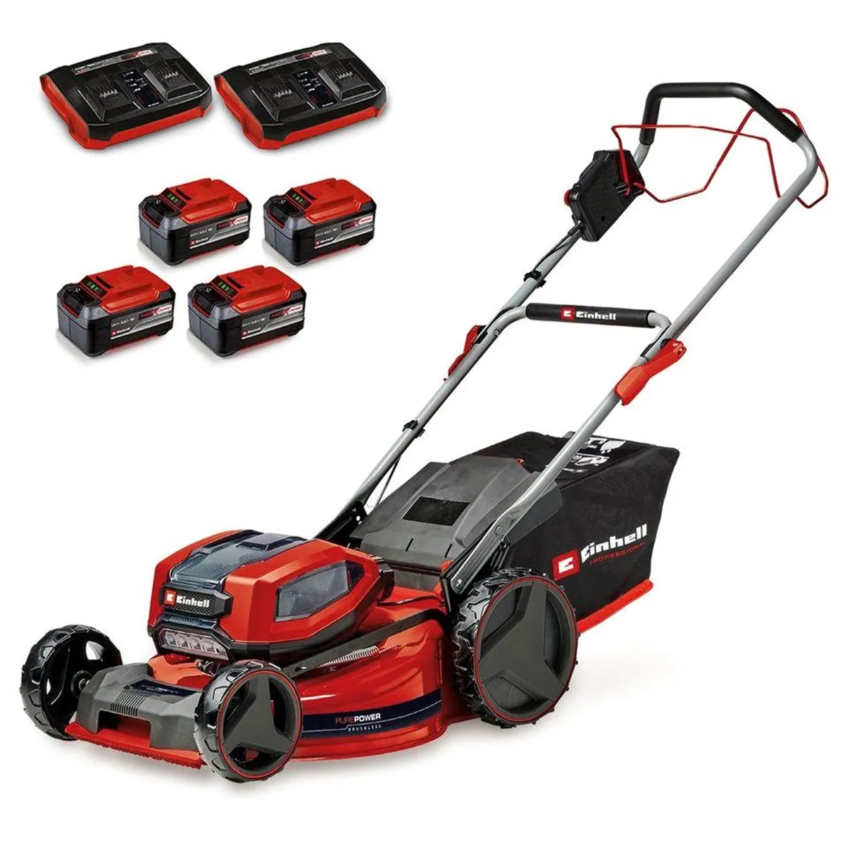Einhell Akku-Rasenmäher GP-CM 36/52 S Li BL, leistungsstarker Brushless-Motor, 52 cm Schnittbreite — 4x5,2 Ah Akkus, 2 Twincharger