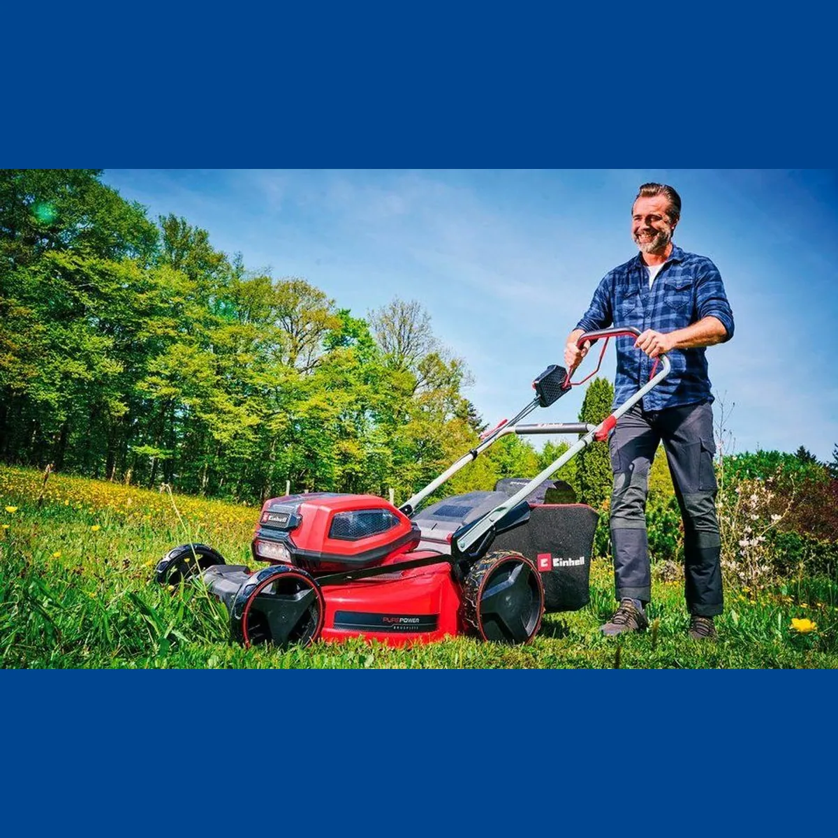 Einhell Akku-Rasenmäher GP-CM 36/52 S Li BL, leistungsstarker Brushless-Motor, 52 cm Schnittbreite — 4x5,2 Ah Akkus, 2 Twincharger 2