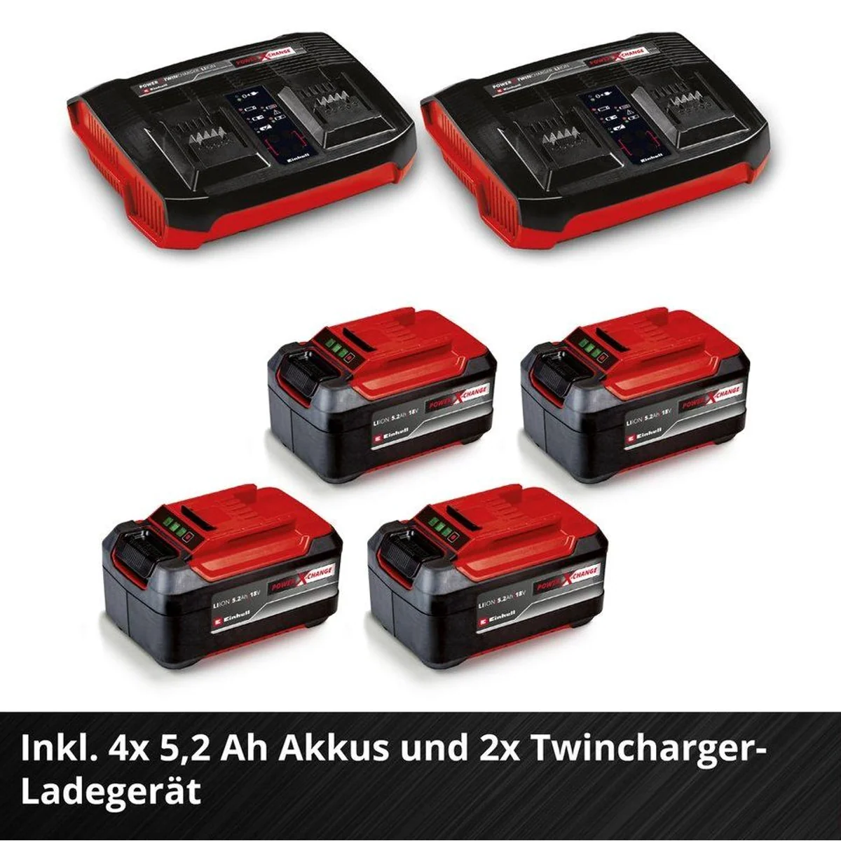 Einhell Akku-Rasenmäher GP-CM 36/52 S Li BL, leistungsstarker Brushless-Motor, 52 cm Schnittbreite — 4x5,2 Ah Akkus, 2 Twincharger 3