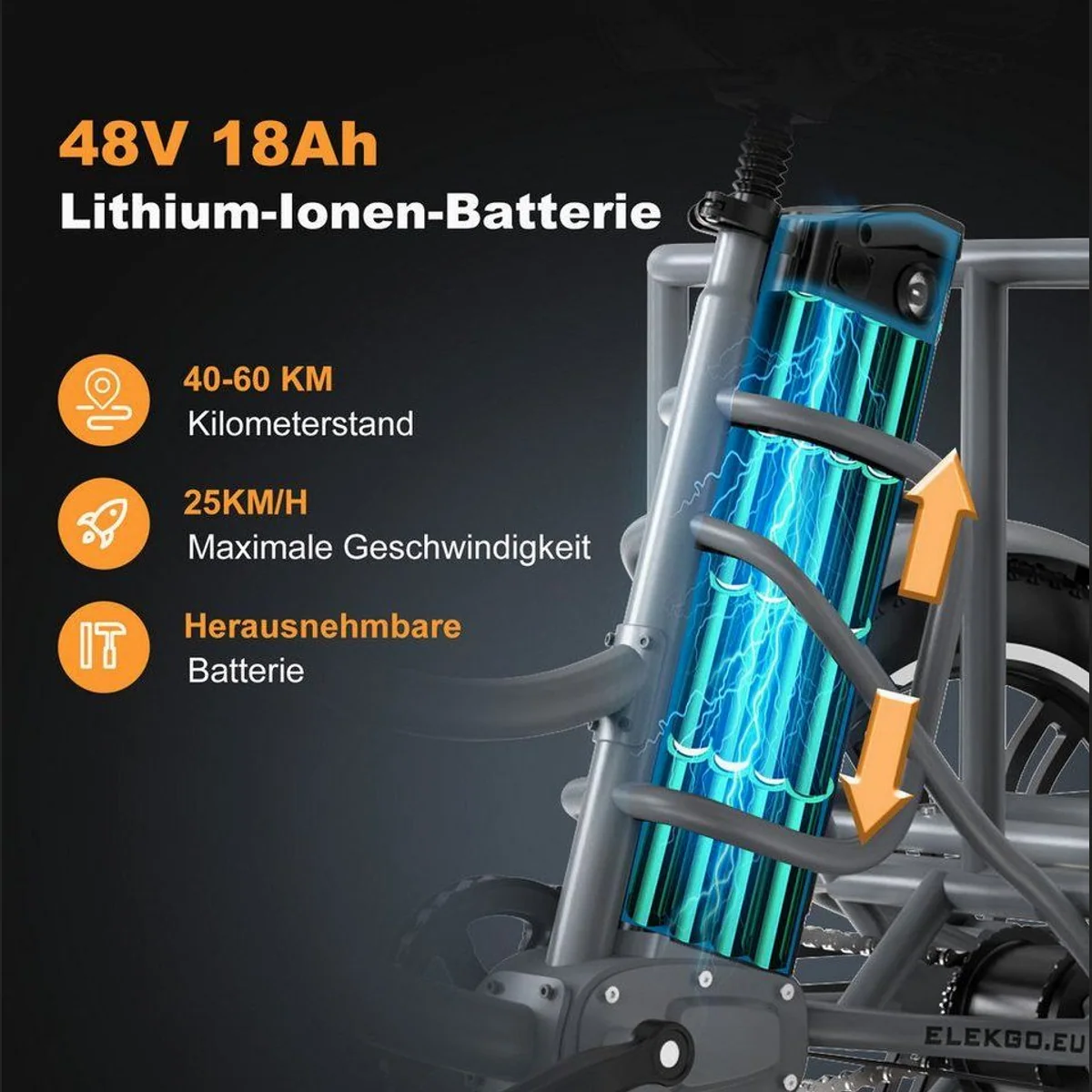 ELEKGO EGO03 E-Bike Dreirad, 48V 18Ah Akku, 25 km/h, großzügige Körbe 2