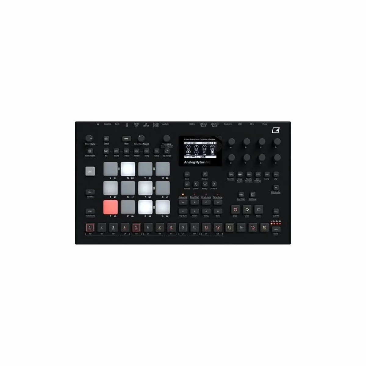 Elektron Analog Rytm MKII Black, hybride Klangerzeugung, 12 Spuren, vielseitige Effekte
