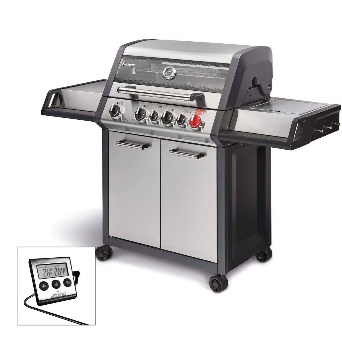 Enders Monroe Pro 4 SIK Turbo Gasgrill, Edelstahl, Infrarot-Brenner, integriertes Thermometer