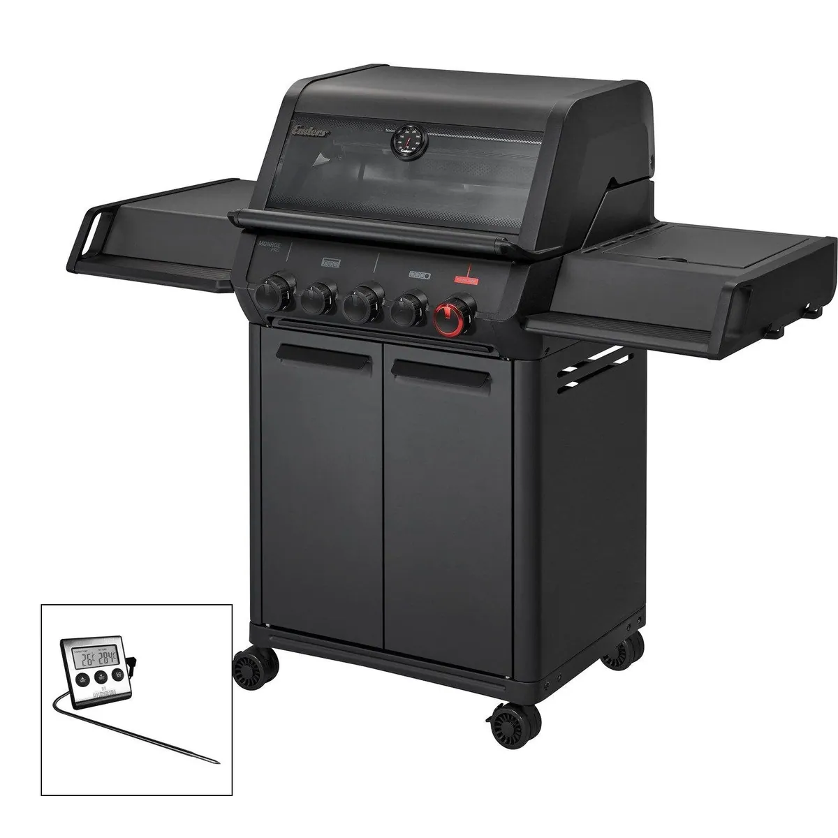 Enders Gasgrill Monroe Pro 3 SIKR Turbo Shadow, Hochwertige Bauweise, Präzise Temperaturkontrolle, Effiziente Reinigung
