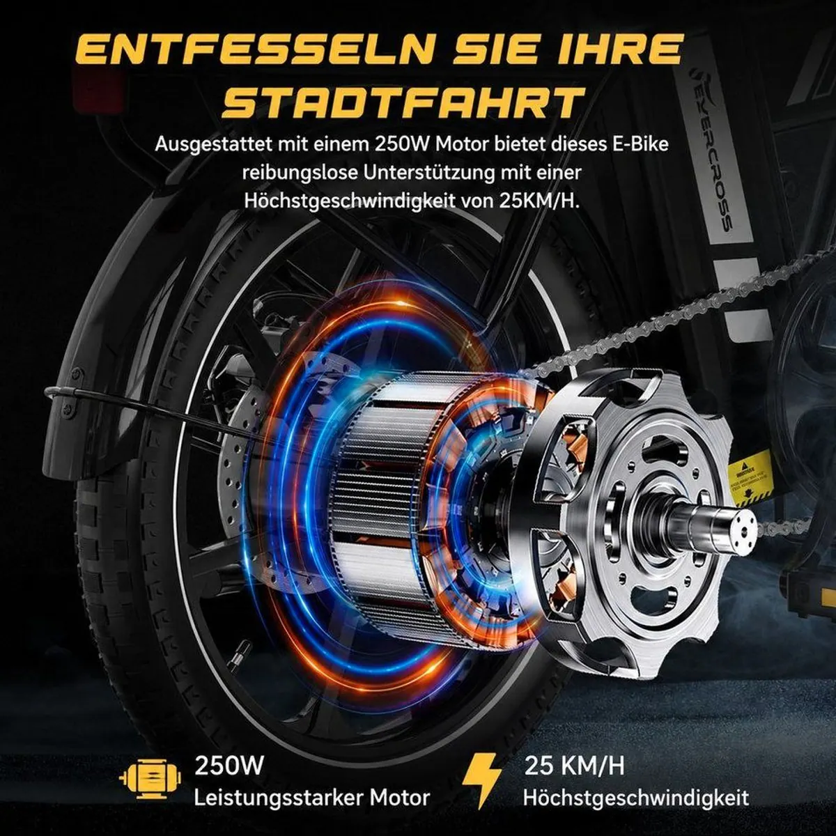 EVERCROSS TECH EK5 E-Bike, faltbar, 250W Motor, 60 km Reichweite — ideal für Stadt und Freizeit 3