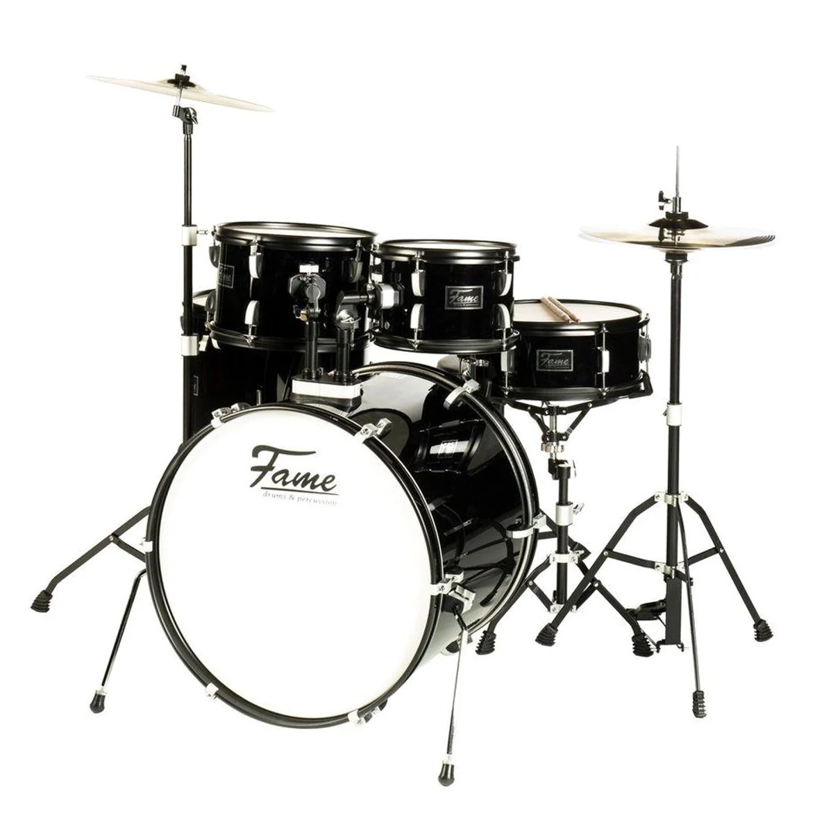 FAME B20 Drum Set, 22" Bass Drum, Piano Black Finish — inkl. Becken & Zubehör 2