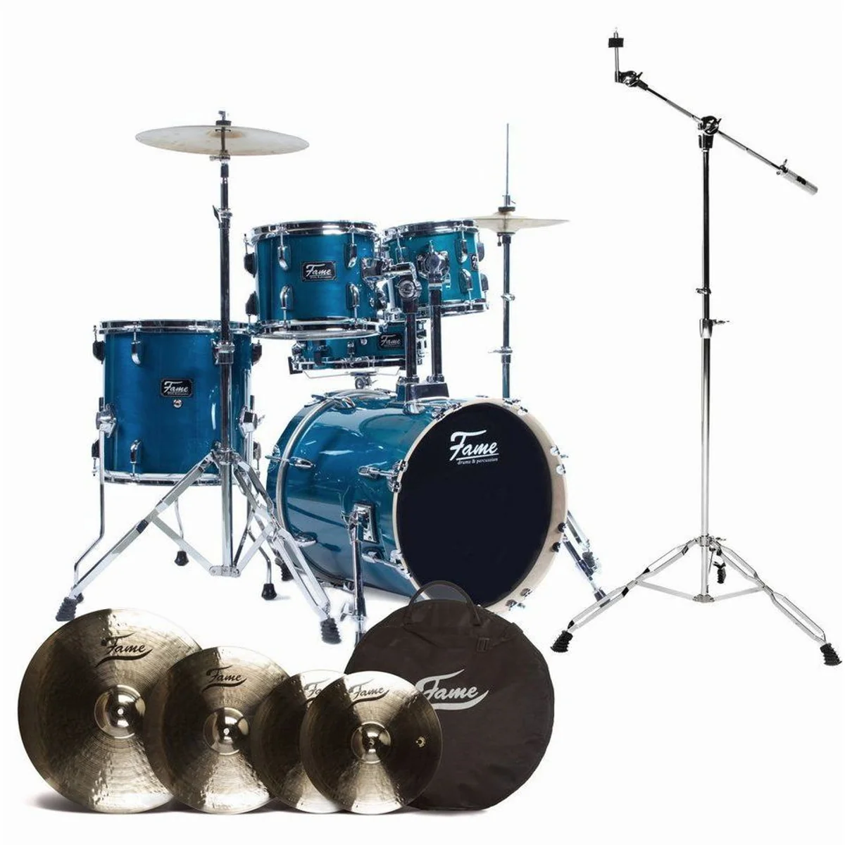 FAME Jungle Set Schlagzeug, 16 Zoll BassDrum, 9-lagiges Ahornholz — inklusive Becken und Zubehör