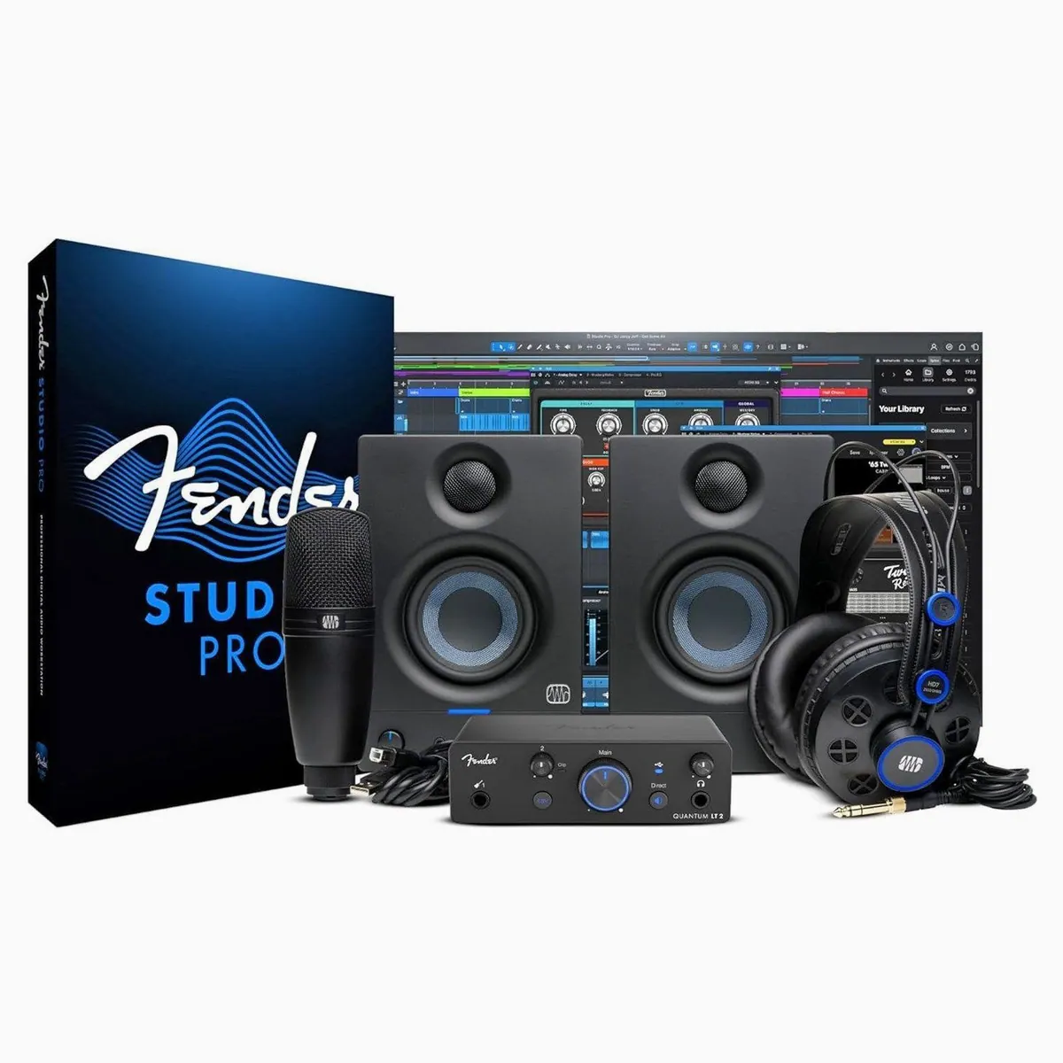 Fender Quantum Complete Bundle, Professionelles Recording-Set, Umfassende Ausstattung