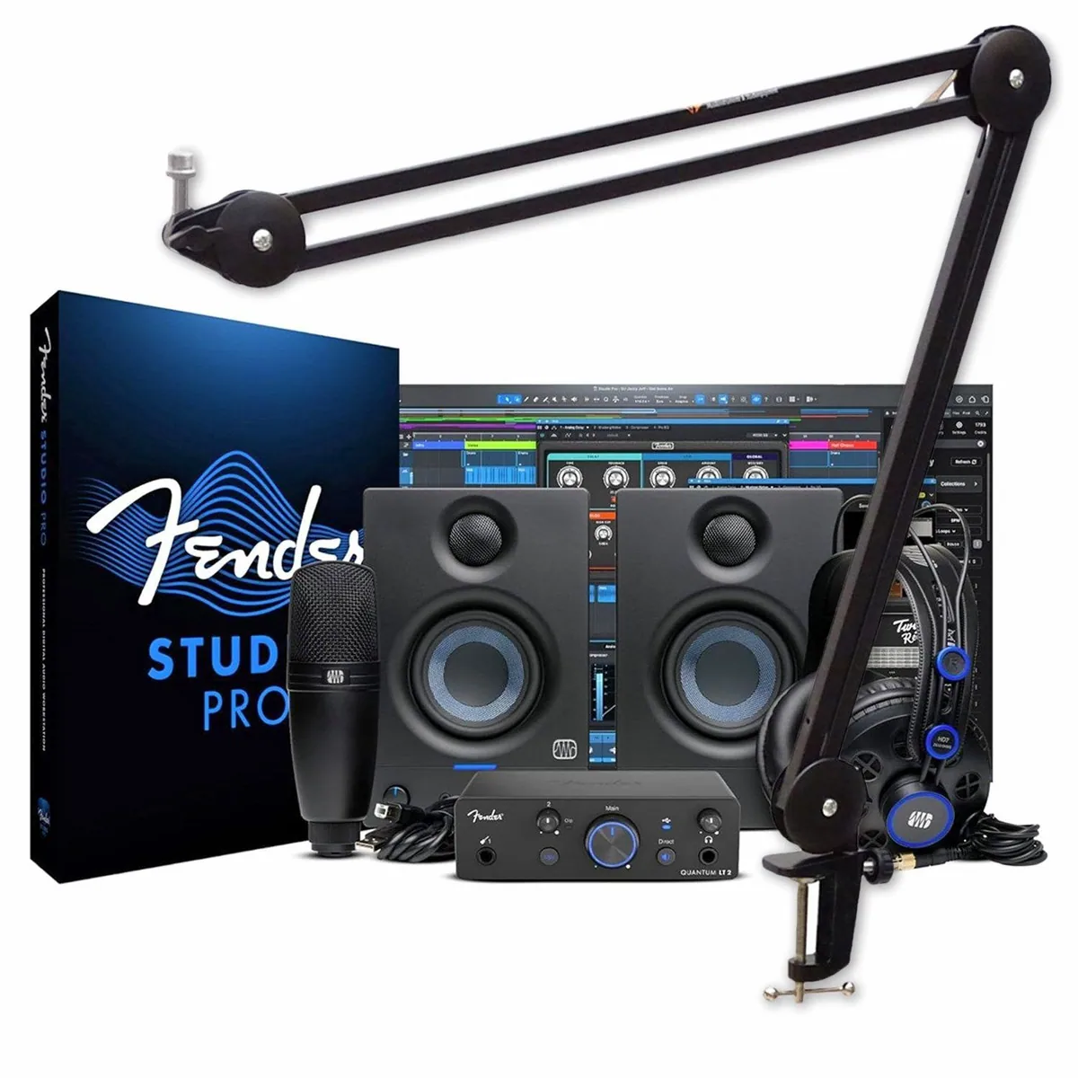 Fender Quantum Complete Bundle, professionelles Aufnahme-Set mit Studiotechnik