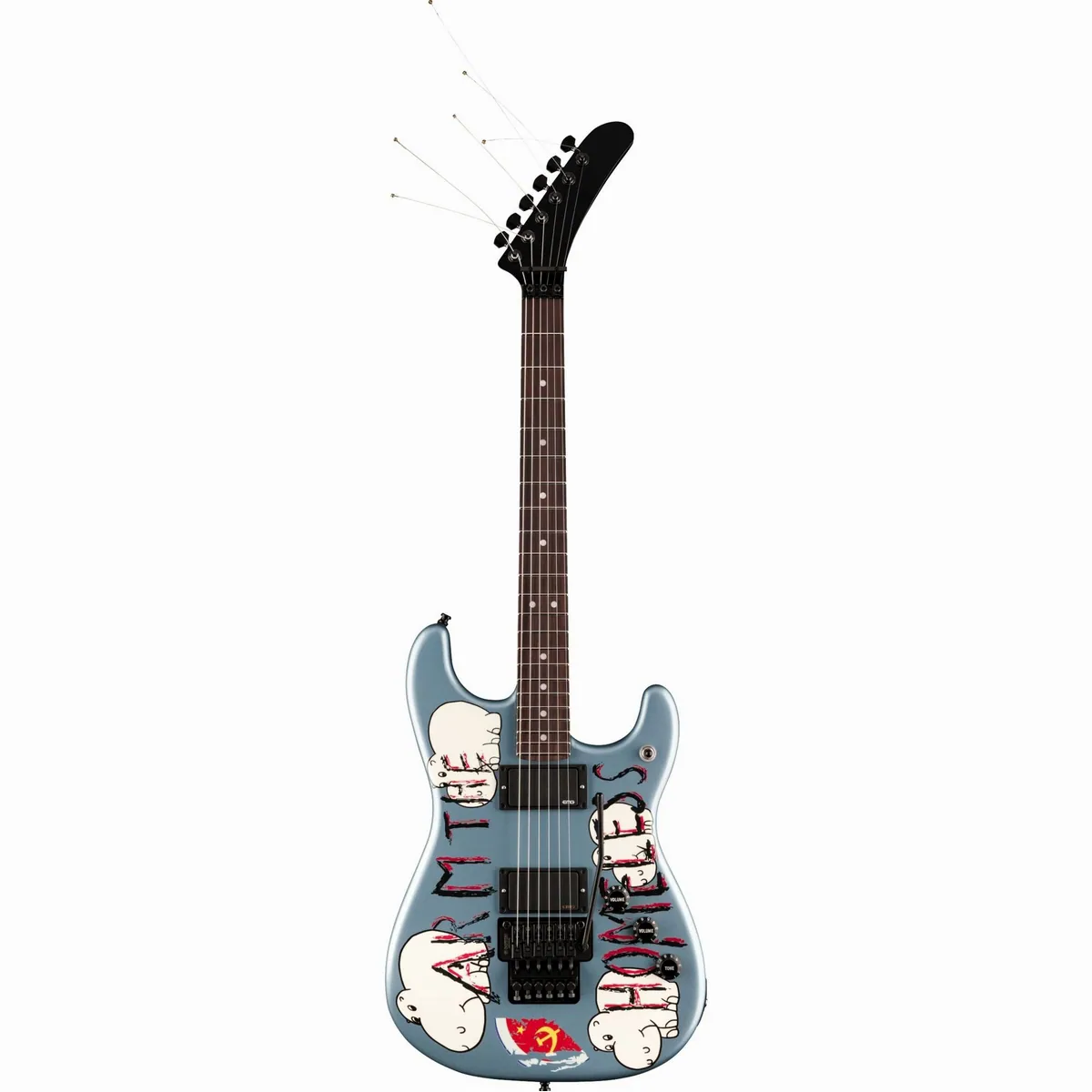 Fender Tom Morello Arm the Homeless RW Blue Ice Metallic, Signature E-Gitarre mit Custom-Artwork