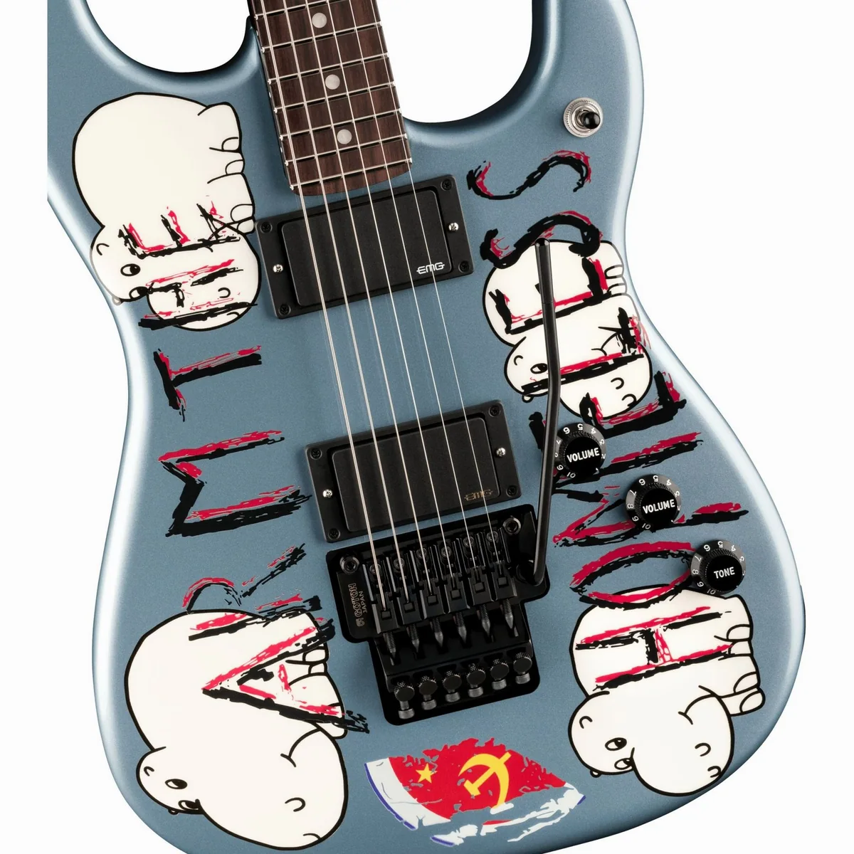 Fender Tom Morello Arm the Homeless RW Blue Ice Metallic, Signature E-Gitarre mit Custom-Artwork 3