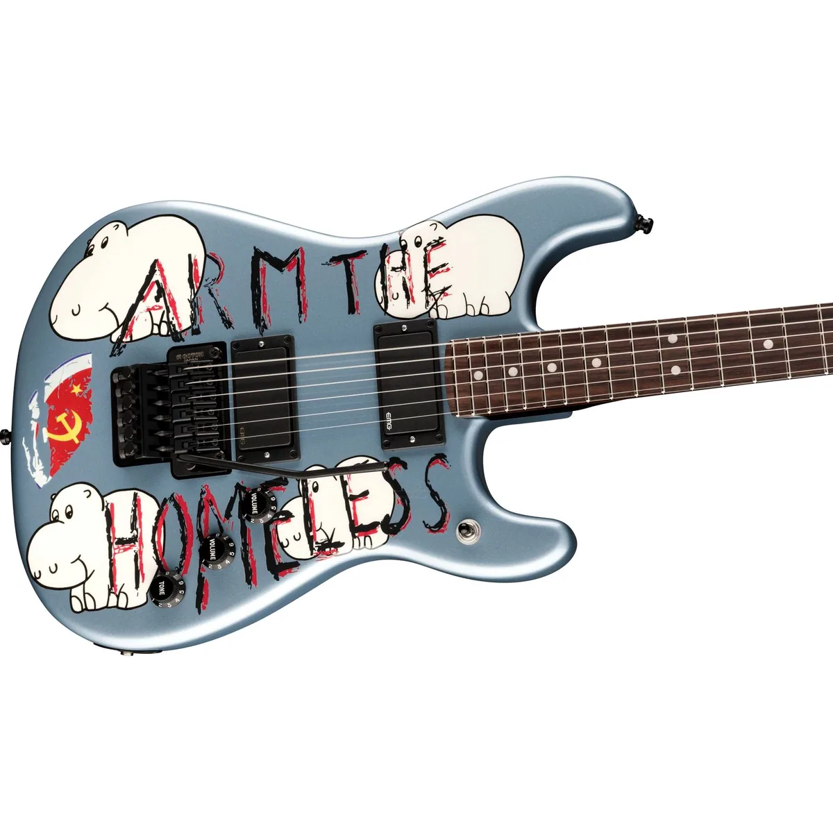 Fender Tom Morello Arm the Homeless RW Blue Ice Metallic, Signature E-Gitarre mit Custom-Artwork 4