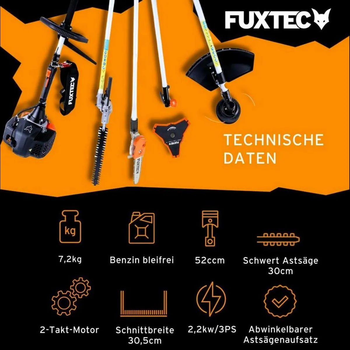 FUXTEC FX-MT252ER Motorsense, 5in1 Multitool, 3PS, abwinkelbarer Hochentaster 3