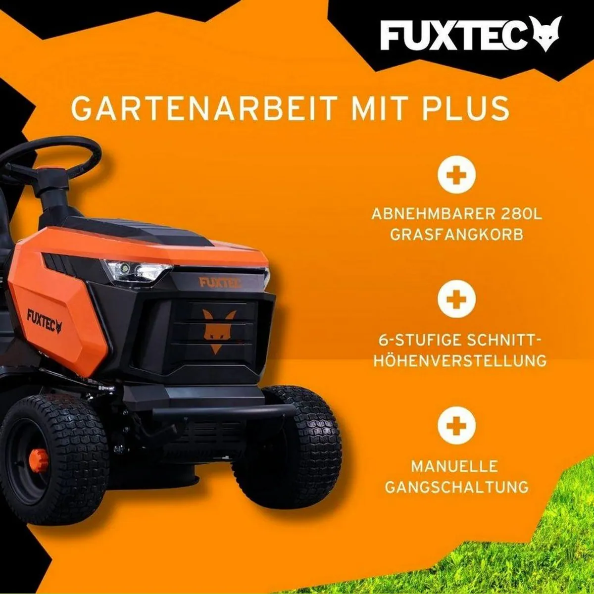FUXTEC FX-RMT84M Rasentraktor, 83 cm Schnittbreite, 280L Fangkorb, 6-fache Schnitthöhenverstellung 2