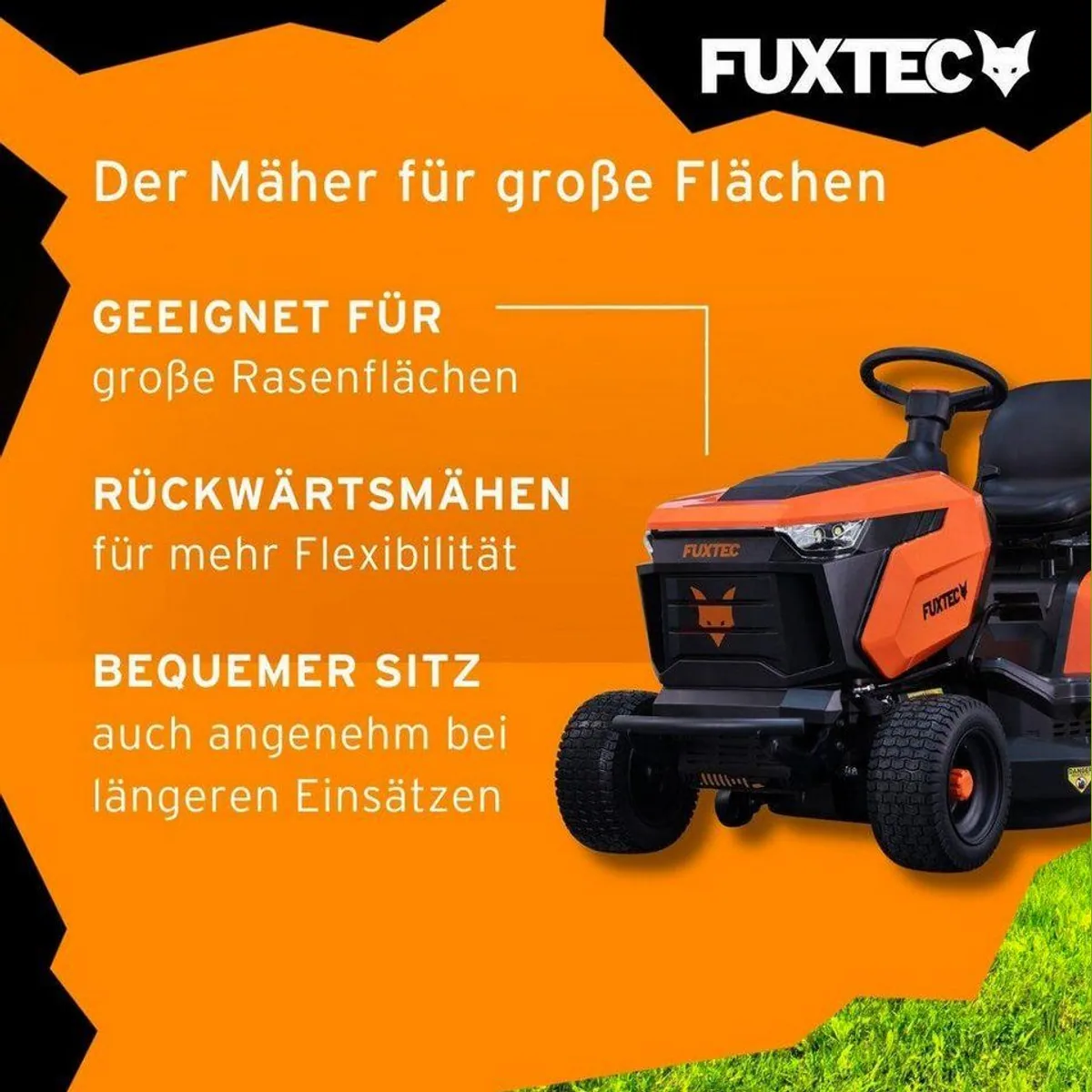 FUXTEC FX-RMT84M Rasentraktor, 83 cm Schnittbreite, 280L Fangkorb, 6-fache Schnitthöhenverstellung 3