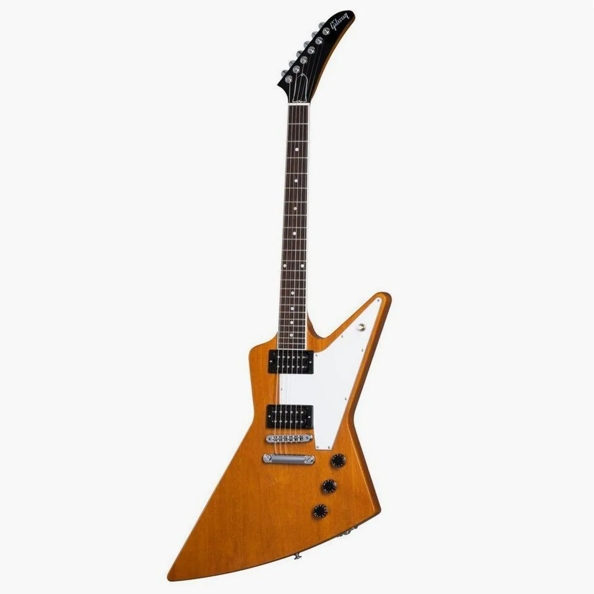 Gibson 70s Explorer Antique Natural, edles Mahagoni, kraftvolle Humbucker — E-Gitarre