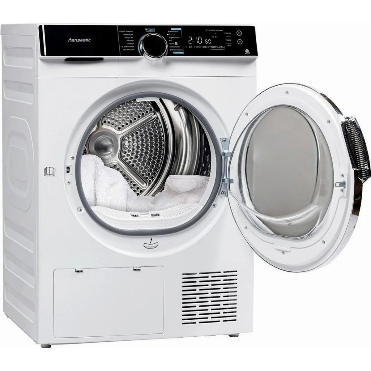 Hanseatic HWTK8A3GT Wärmepumpentrockner, Energieeffizienz C, 8 kg Fassungsvermögen, Knitterschutz 3