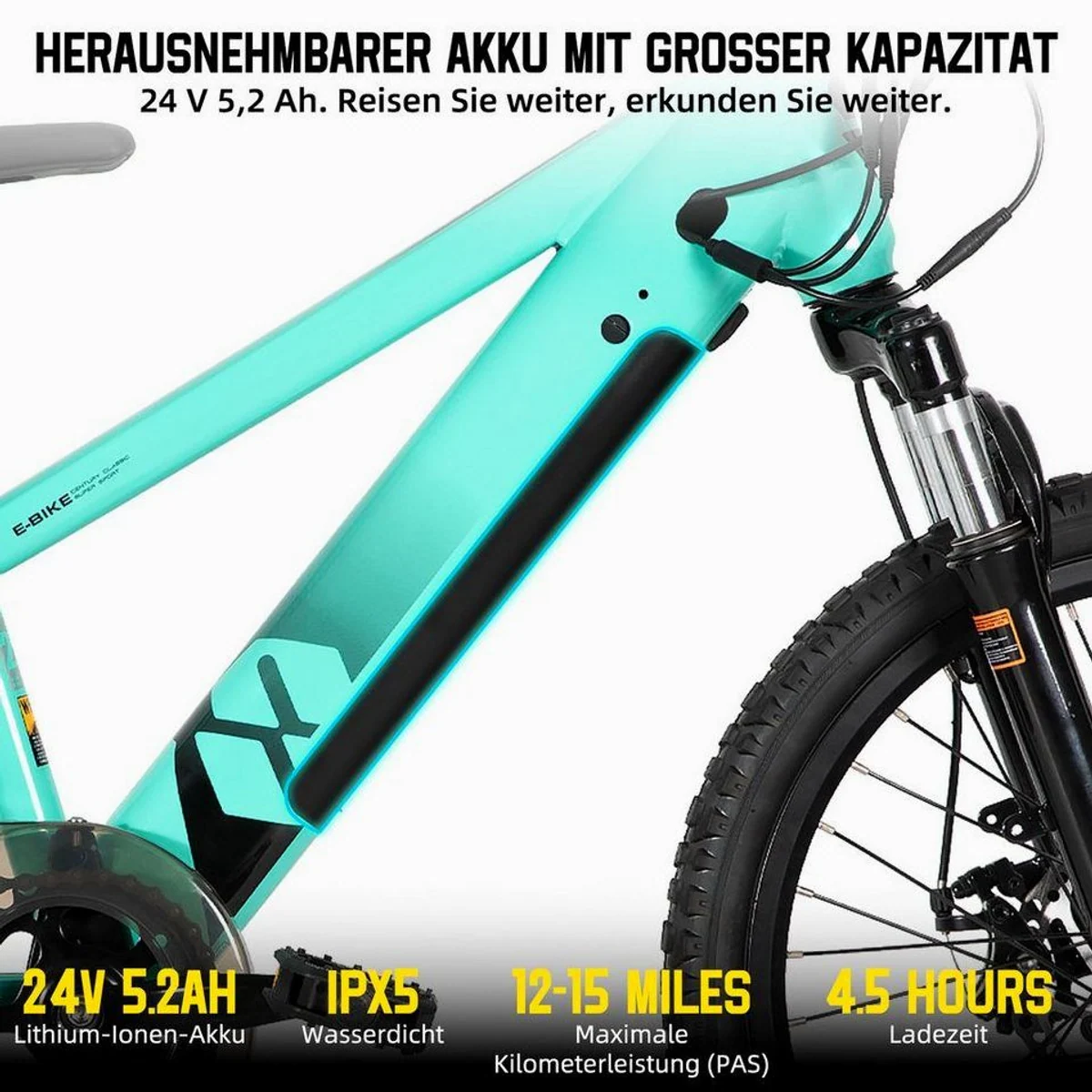 HILAND E-Bike 20/24 Zoll E-Mountainbike, leistungsstarker Motor, abnehmbarer Akku, vielseitig einsetzbar 3