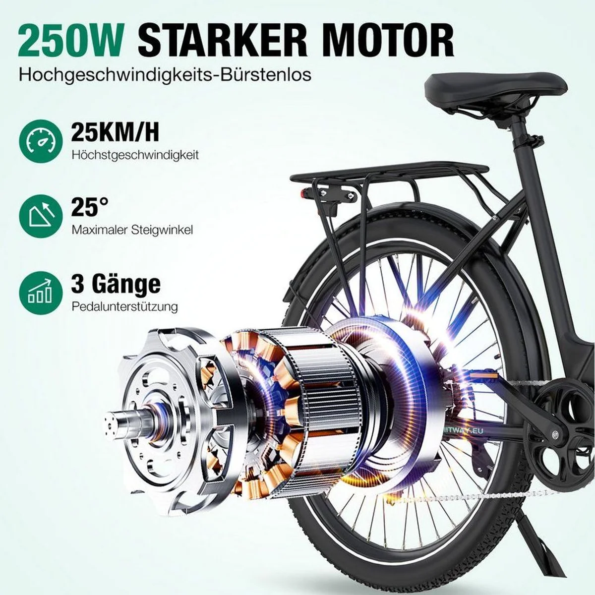 HITWAY BK18 E-Bike Cityrad, 36V Akku, 7-Gang Shimano, 250W Heckmotor — ideal für Damen und Herren 2