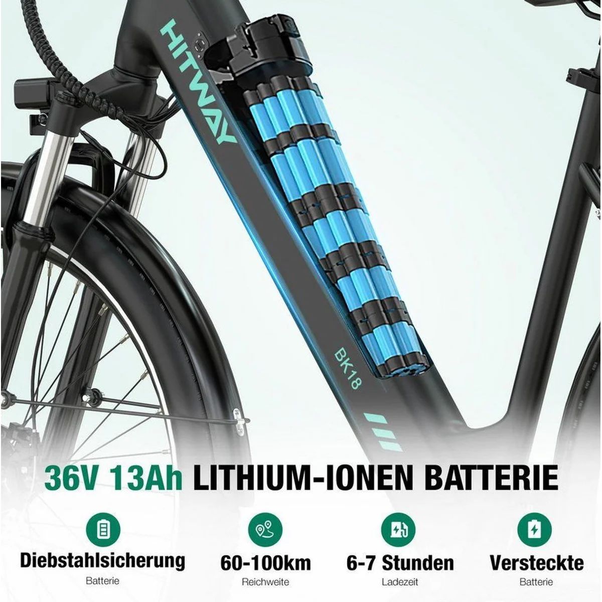 HITWAY BK18 E-Bike Cityrad, 36V Akku, 7-Gang Shimano, 250W Heckmotor — ideal für Damen und Herren 3