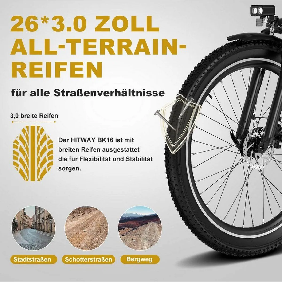 HITWAY E-Bike Pedelec 26 Zoll, abnehmbarer Samsung Akku, 7-Gang Shimano Schaltung 3