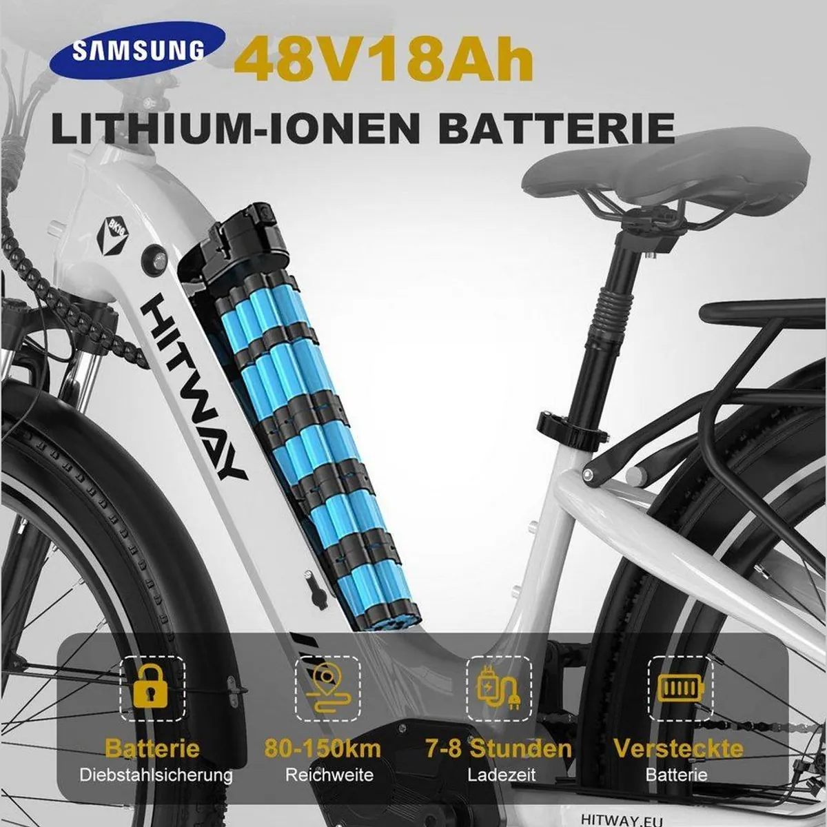 HITWAY E-Bike Pedelec, leistungsstarker 48V Akku, Shimano 7-Gang-Schaltung 2