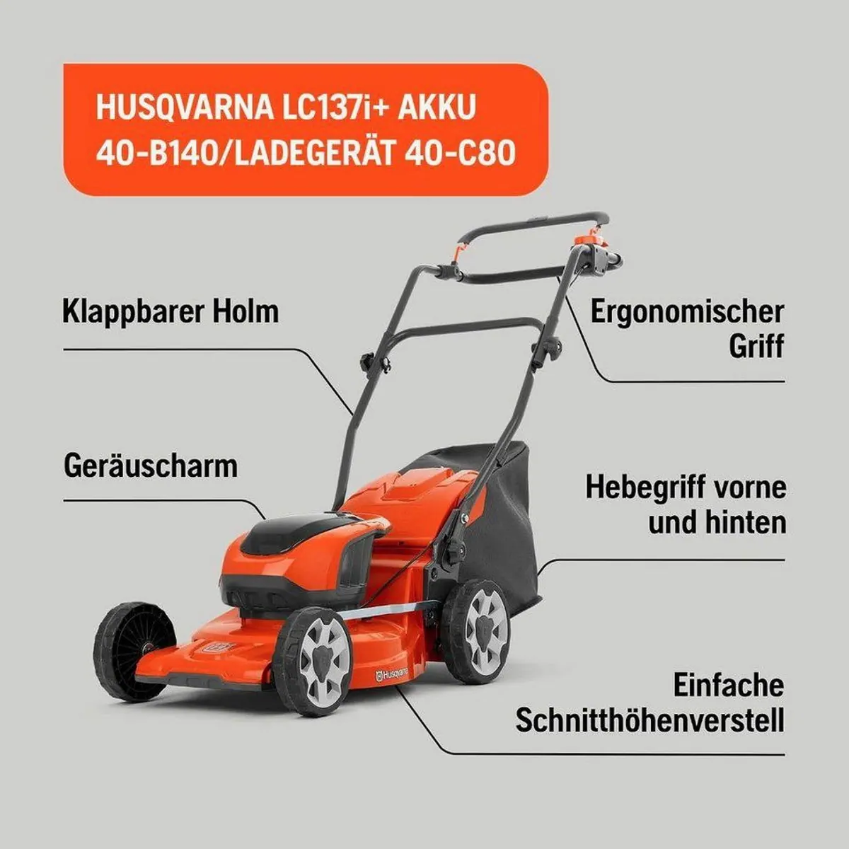 Husqvarna LC 137i Akku-Rasenmäher, leicht und kompakt für Gärten bis 300 m² 3