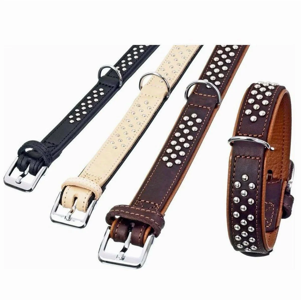 Karlie Rondo Hunde-Halsband, Vollrindleder, Nappalederunterlage, Rundkopfnieten