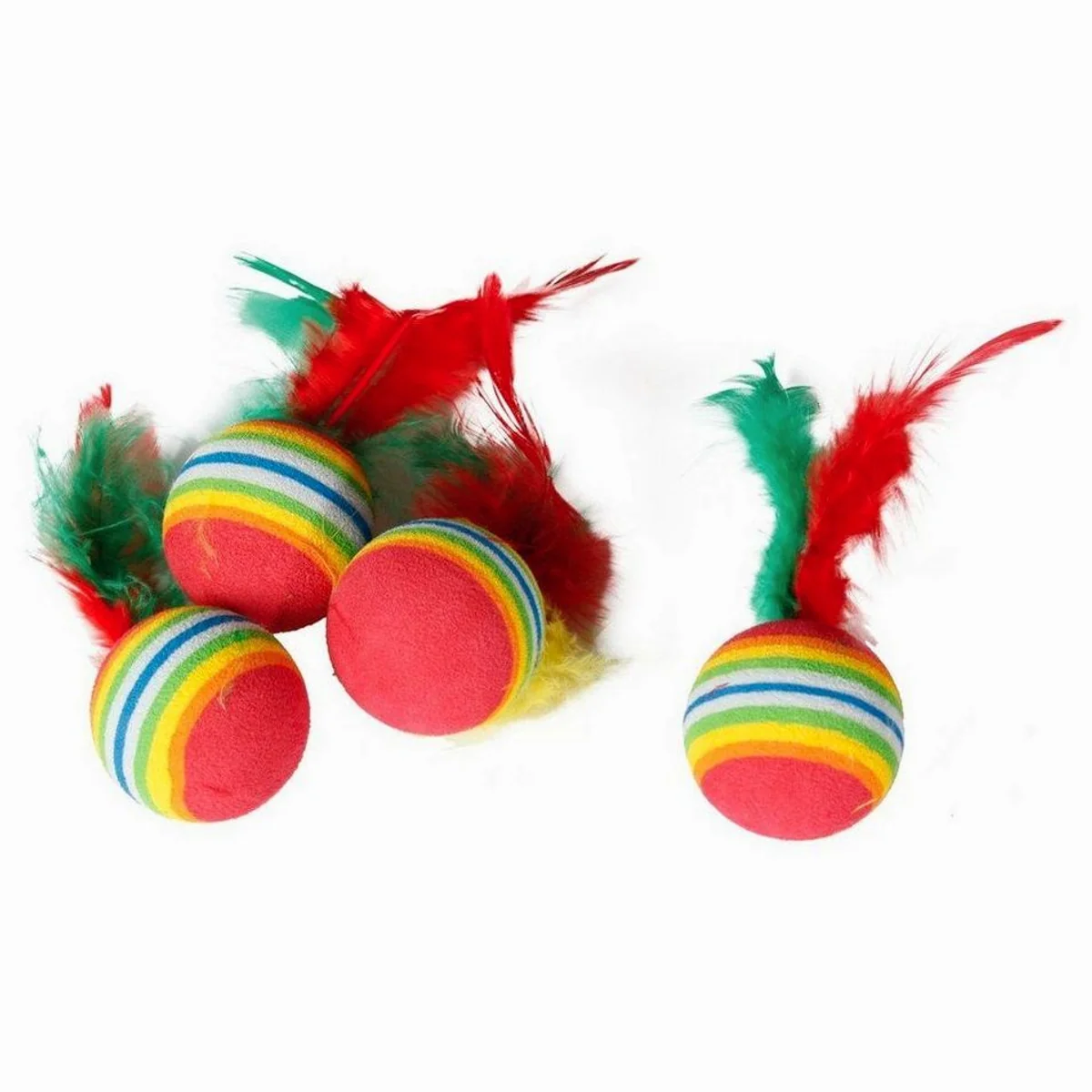 Karlie Regenbogenbälle mit Feder, 4er Set, weicher Schaumgummi, anregendes Spielvergnügen