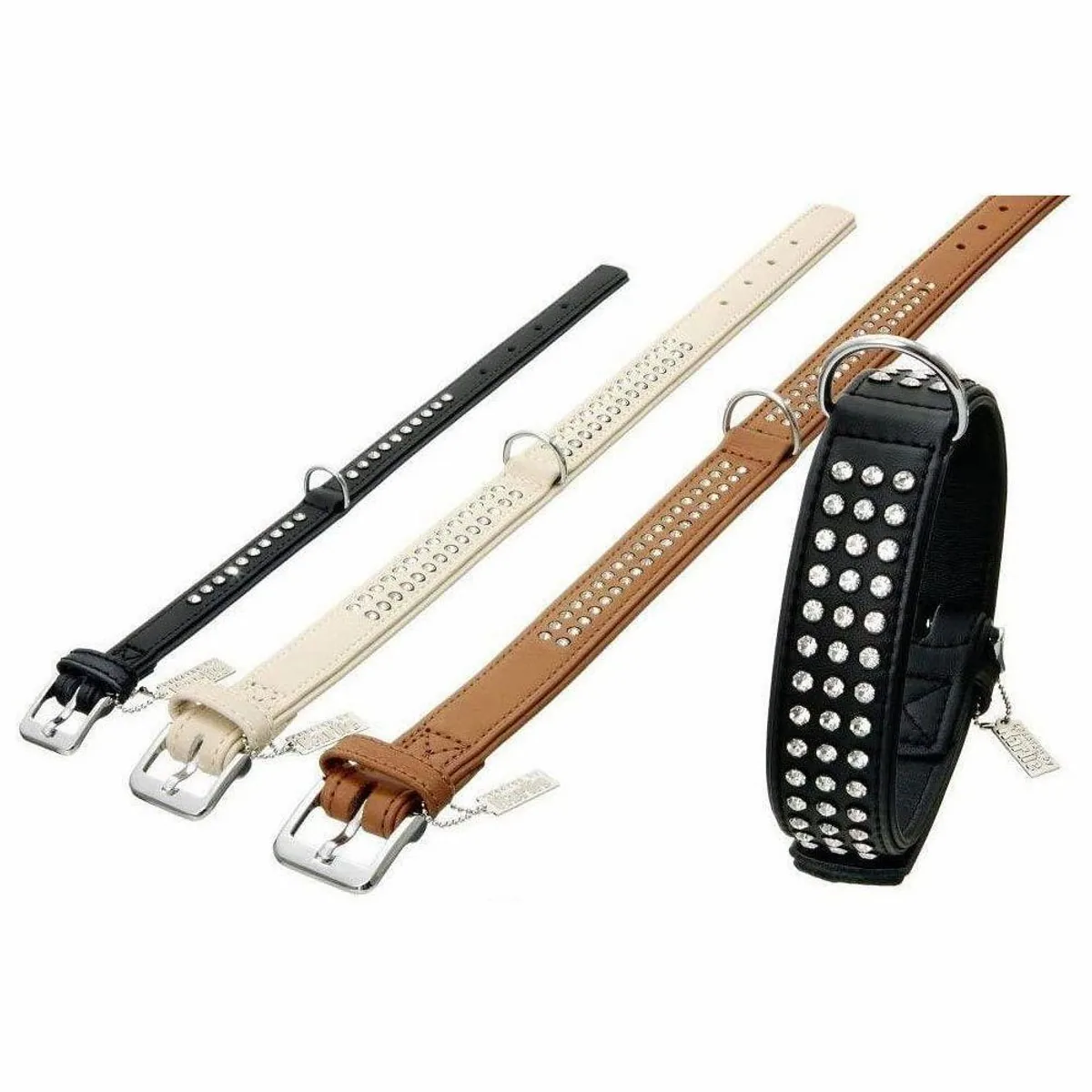 Karlie Nordic Strass Halsband, elegantes Hirschleder, höchste Tragekomfort, handgefertigt — Biscuit